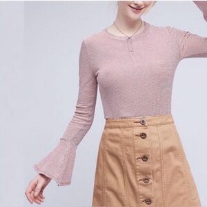 Anthropologie Ro & De Striped Bell Sleeve Knit Top Size M